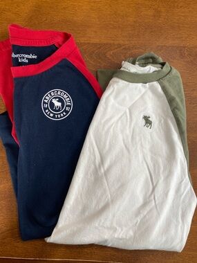 abercrombie kids Navy & Red + White & Olive Raglan long sleeve Tee Set, 13-14